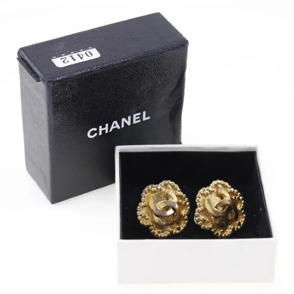 CHANEL Earring vintage Plated Gold flour 17.4g Women